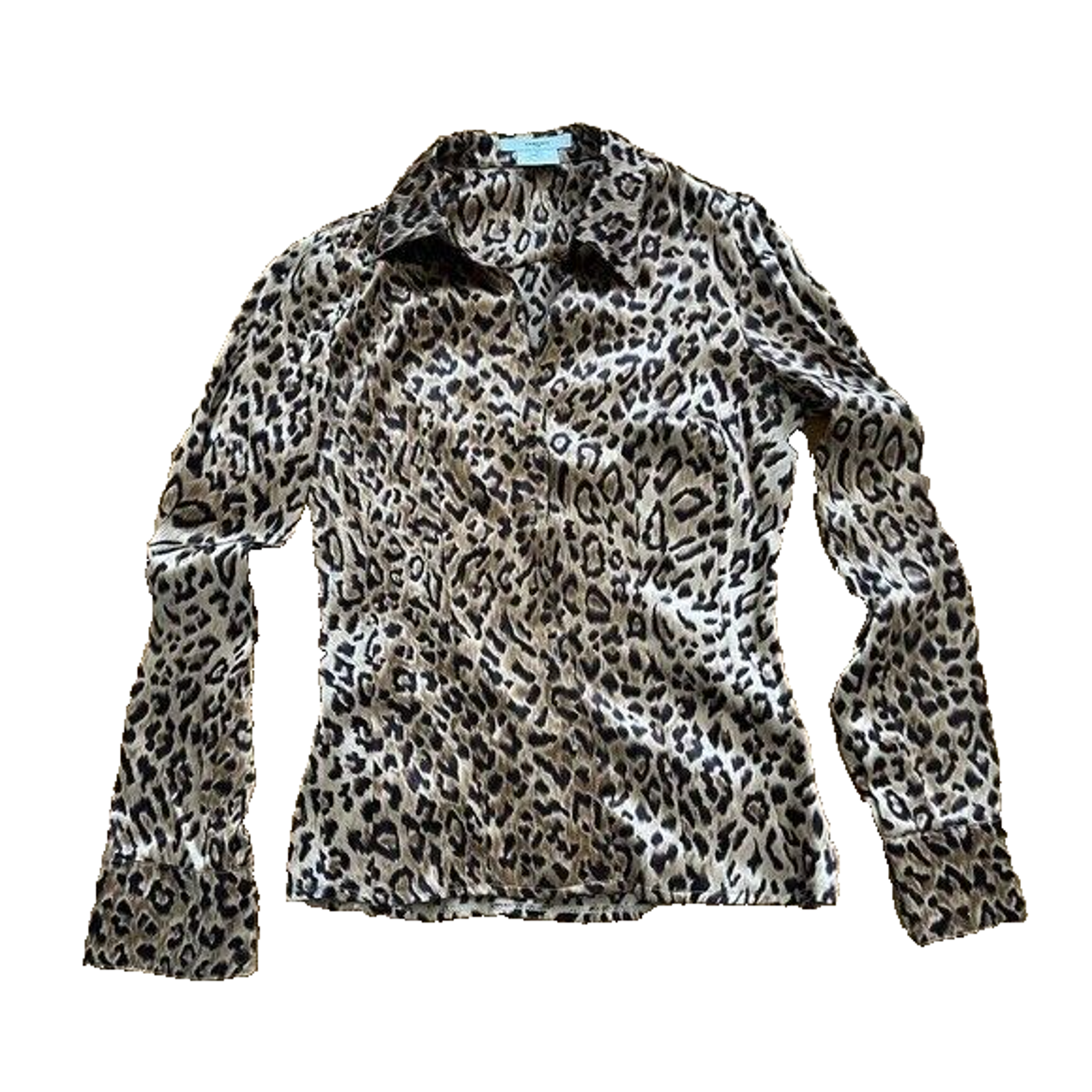 Vertigo Silk France Made Leopard Print Women's Top Shirt Blouse Office S A000555